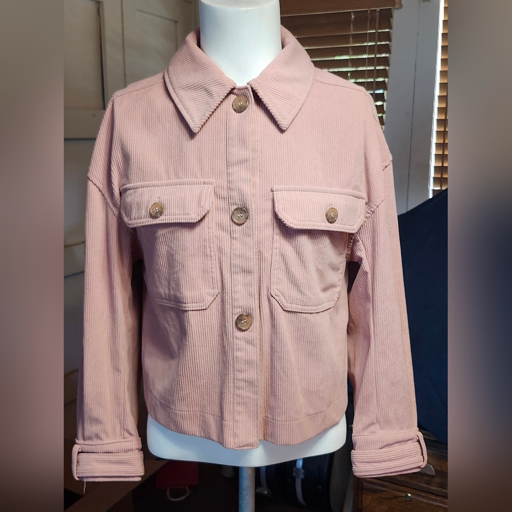 Avec Les Filles Corduroy Cropped Straight Cut Jacket Champagne Pink Womens Med